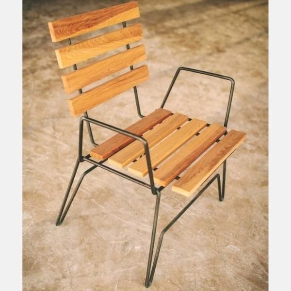 Cafe set table chair iron wood - Image 2